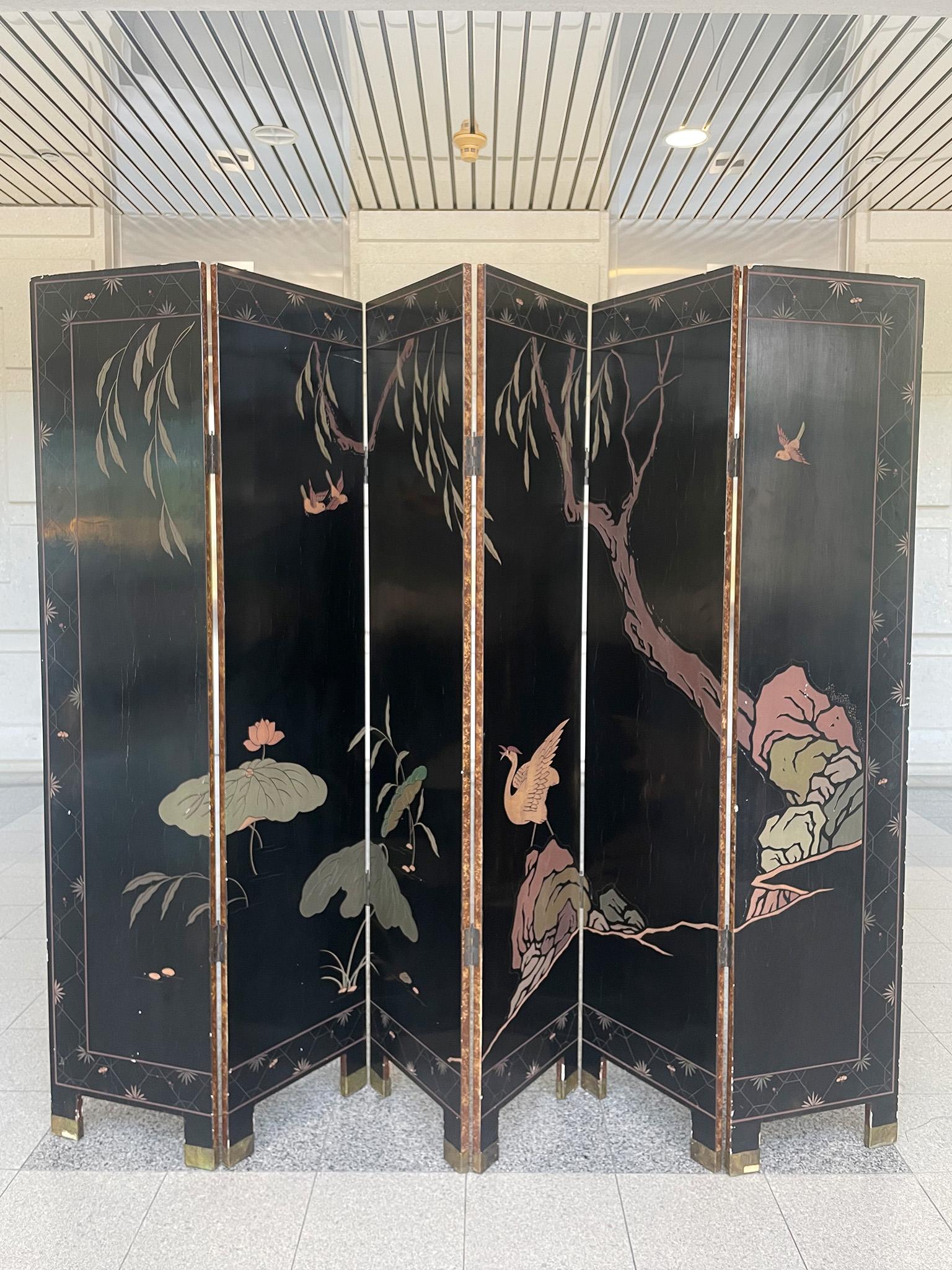 20th Century Chinese Six-Panel Folding Screen For Sale 4