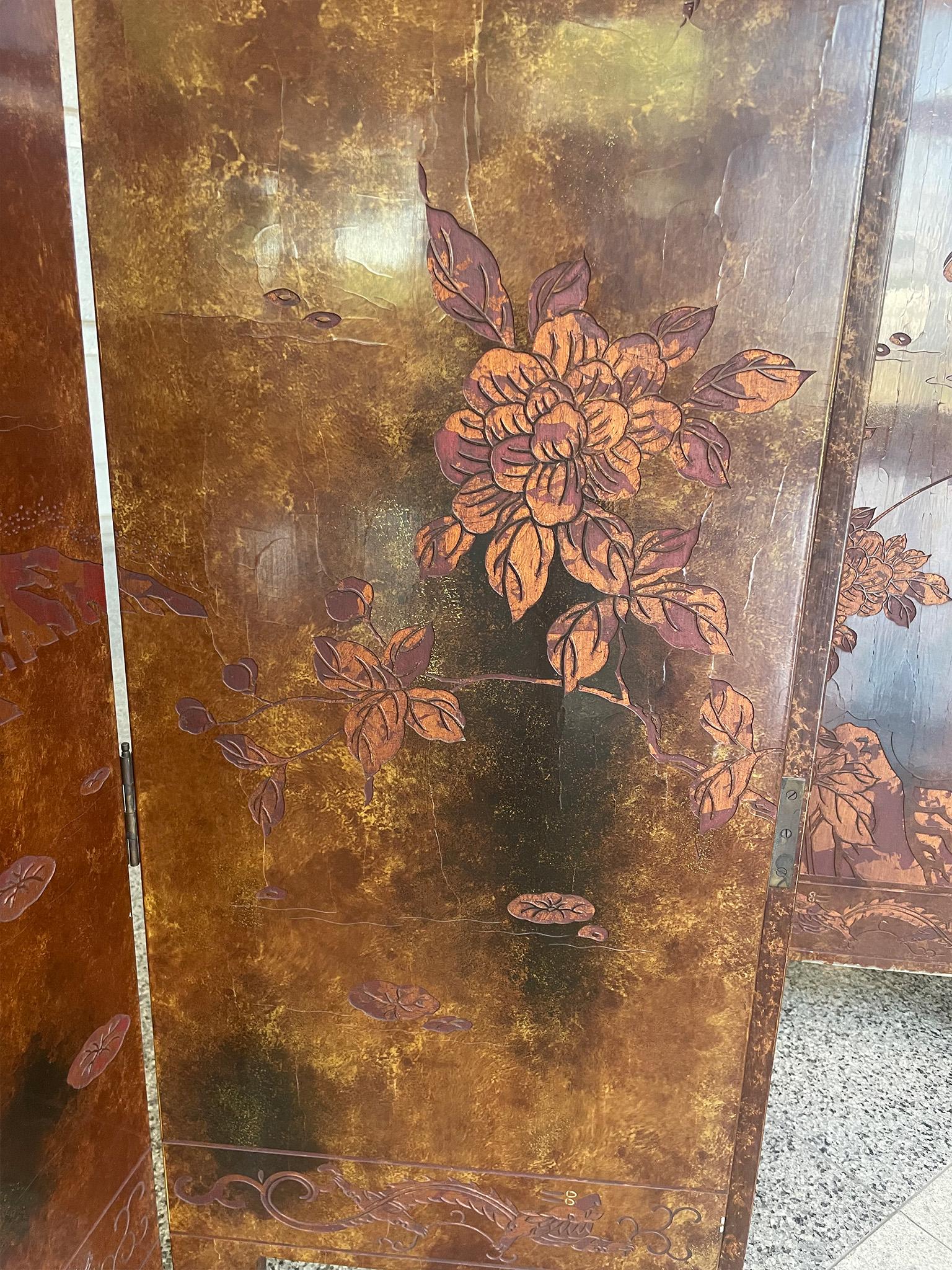 Wood 20th Century Chinese Six-Panel Folding Screen For Sale