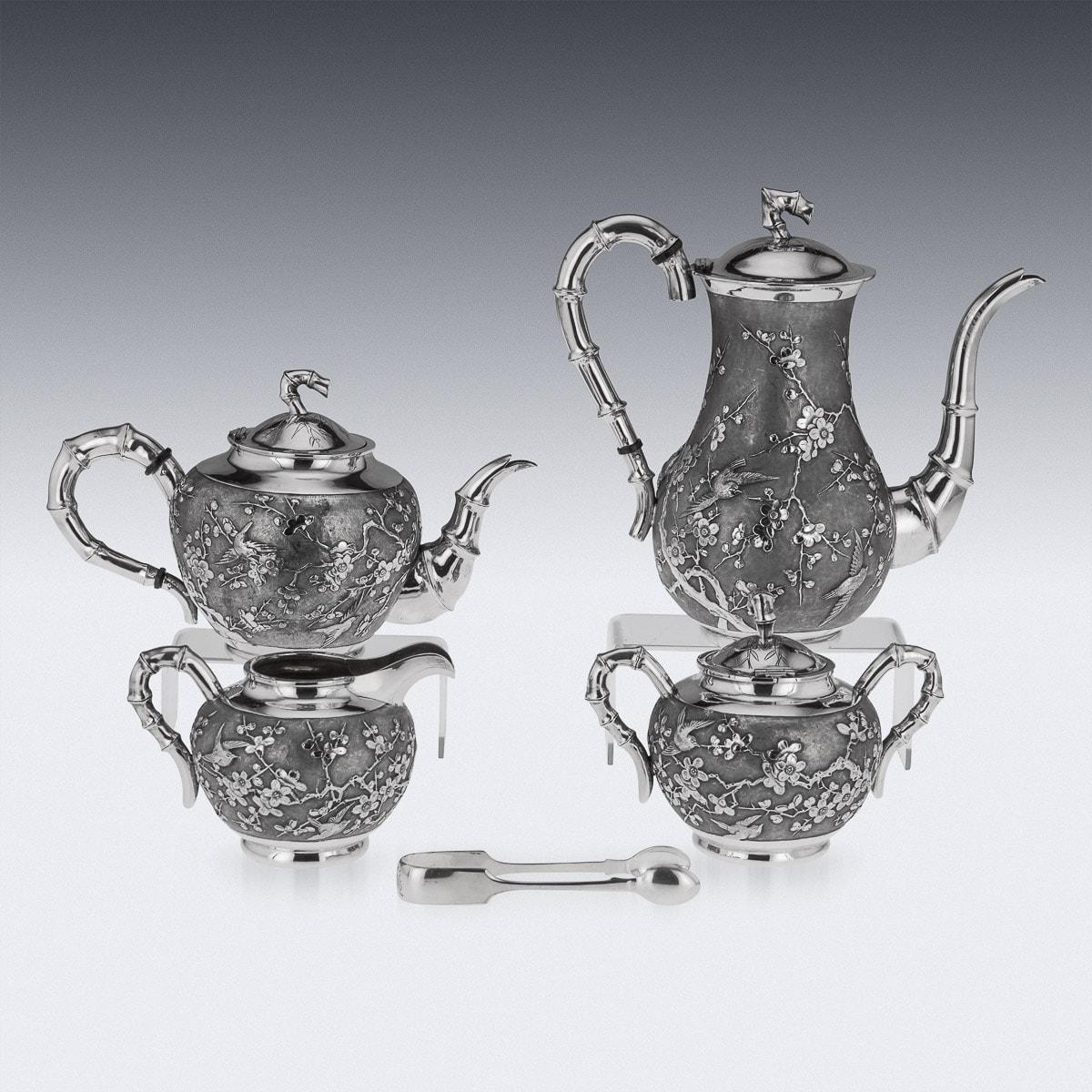 20th Century Chinese Solid Silver Cherry Blossom Tea Set, Siu Kee, circa 1900 In Good Condition For Sale In Royal Tunbridge Wells, Kent