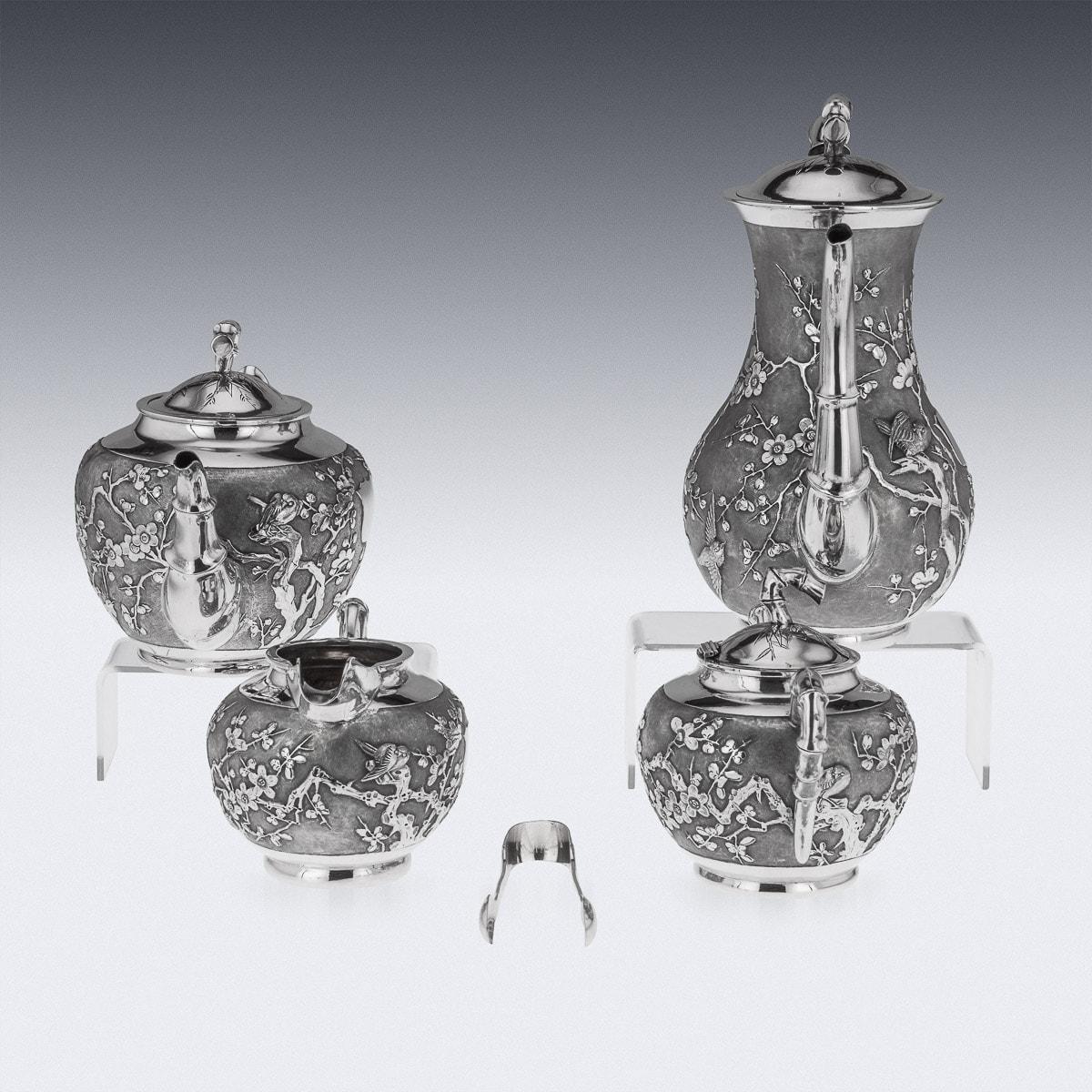 20th Century Chinese Solid Silver Cherry Blossom Tea Set, Siu Kee, circa 1900 For Sale 1