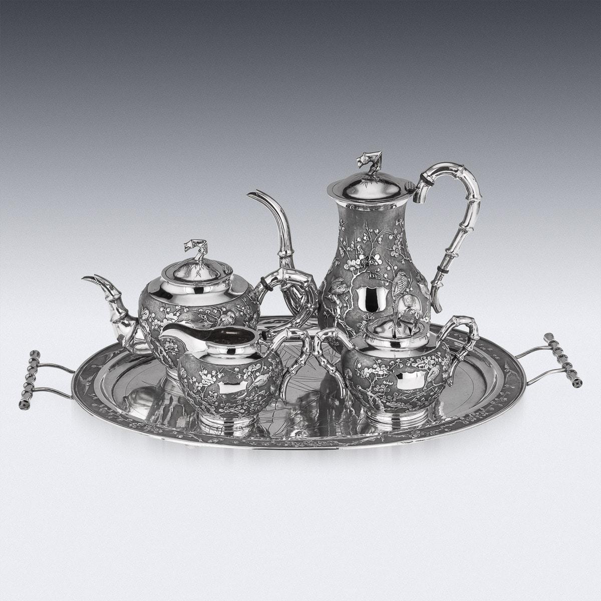20th Century Chinese Solid Silver Cherry Blossom Tea Set, Siu Kee, circa 1900 For Sale 4