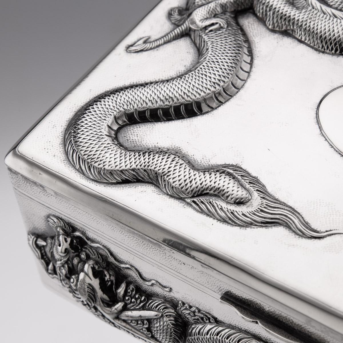20th Century Chinese Solid Silver Dragon Cigar Box, C.1900 10