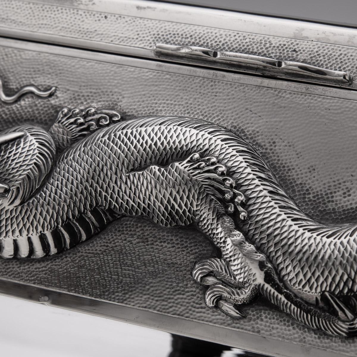 20th Century Chinese Solid Silver Dragon Cigar Box, C.1900 12