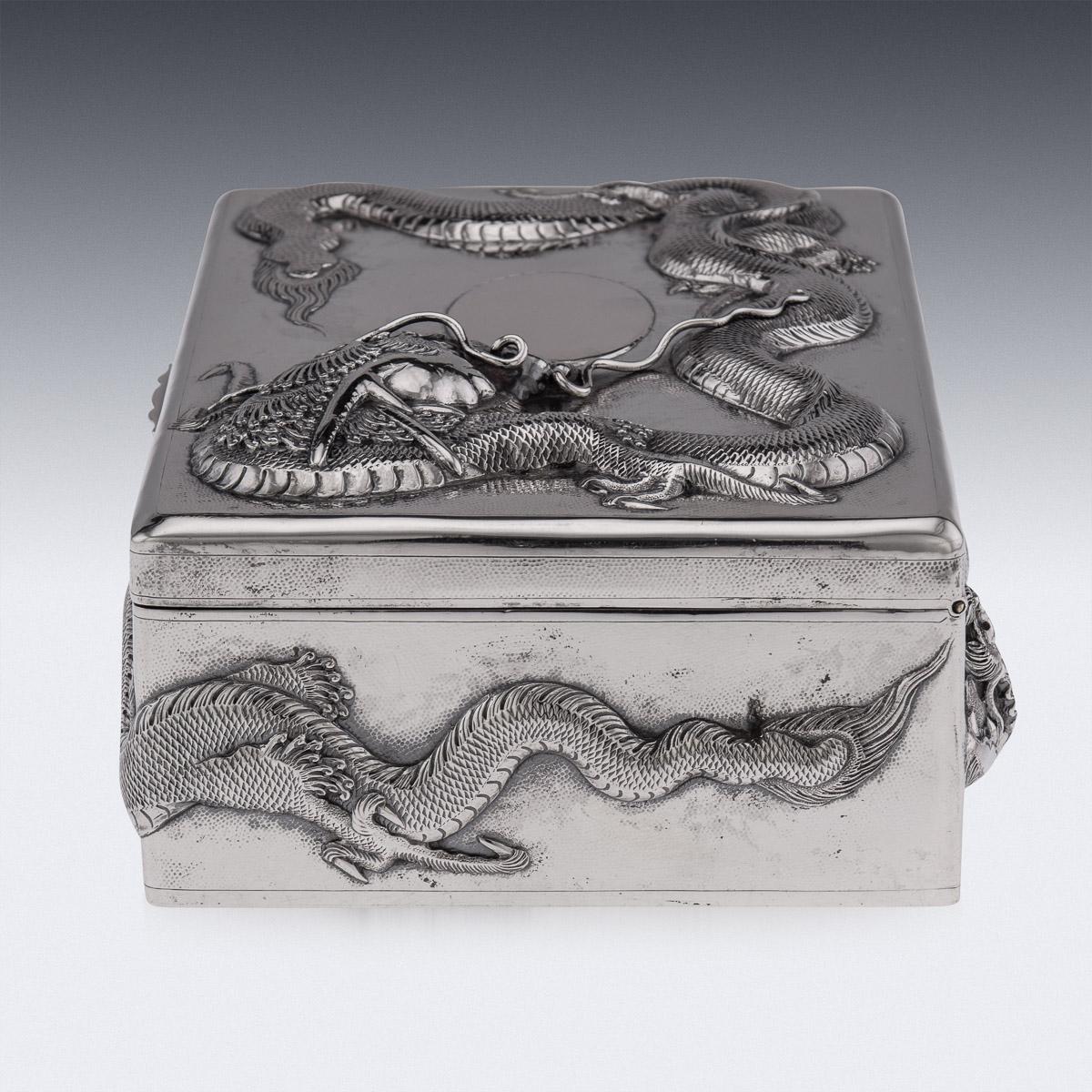 20th Century Chinese Solid Silver Dragon Cigar Box, C.1900 In Good Condition In Royal Tunbridge Wells, Kent