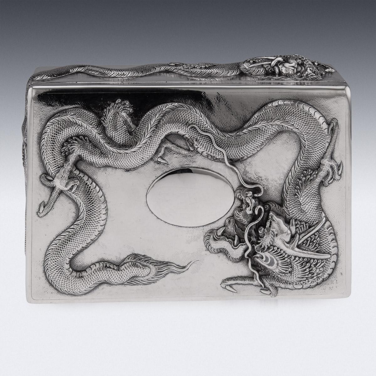 20th Century Chinese Solid Silver Dragon Cigar Box, C.1900 1