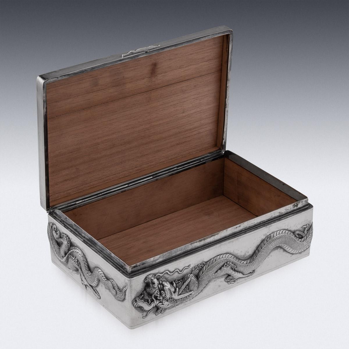 20th Century Chinese Solid Silver Dragon Cigar Box, C.1900 2