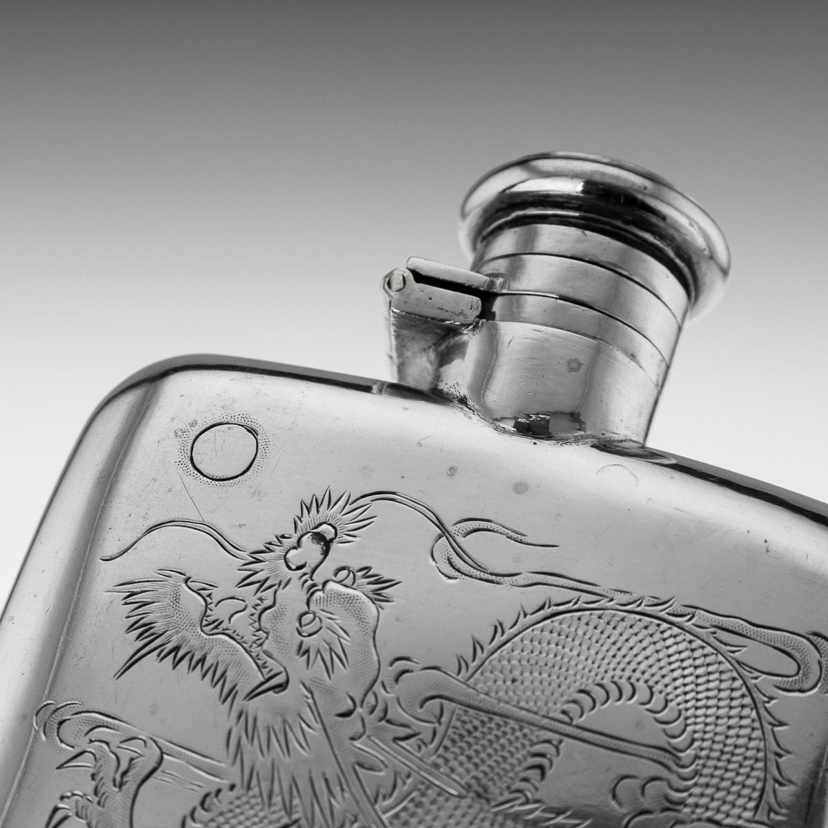 20th Century Chinese Solid Silver Hip Flask, Canton, c.1920 For Sale 1