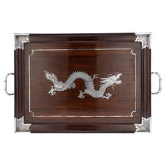 20th Century Chinese Solid Silver Large Dragon Tray, c.1910