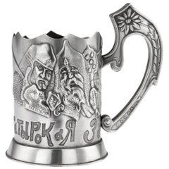 chinesischer Teehalter aus massivem Silber im russischen Stil des 20. Jahrhunderts:: Harbin:: um 1920