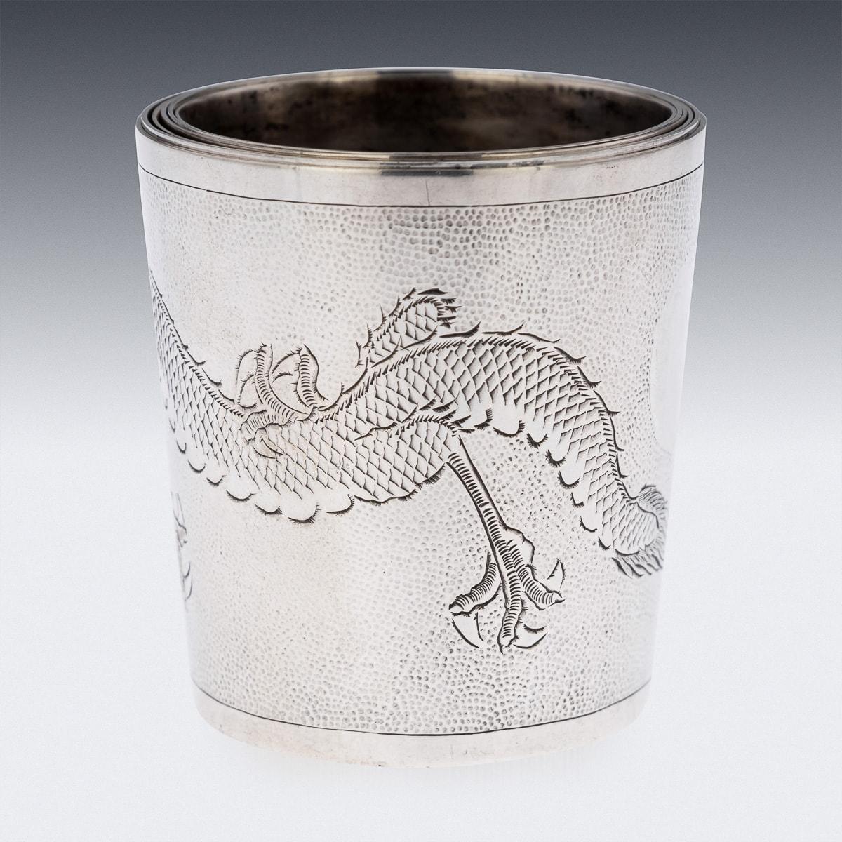 20th Century Chinese Solid Silver Set Of 6 Stackable Cased Cups, c.1920 For Sale 1