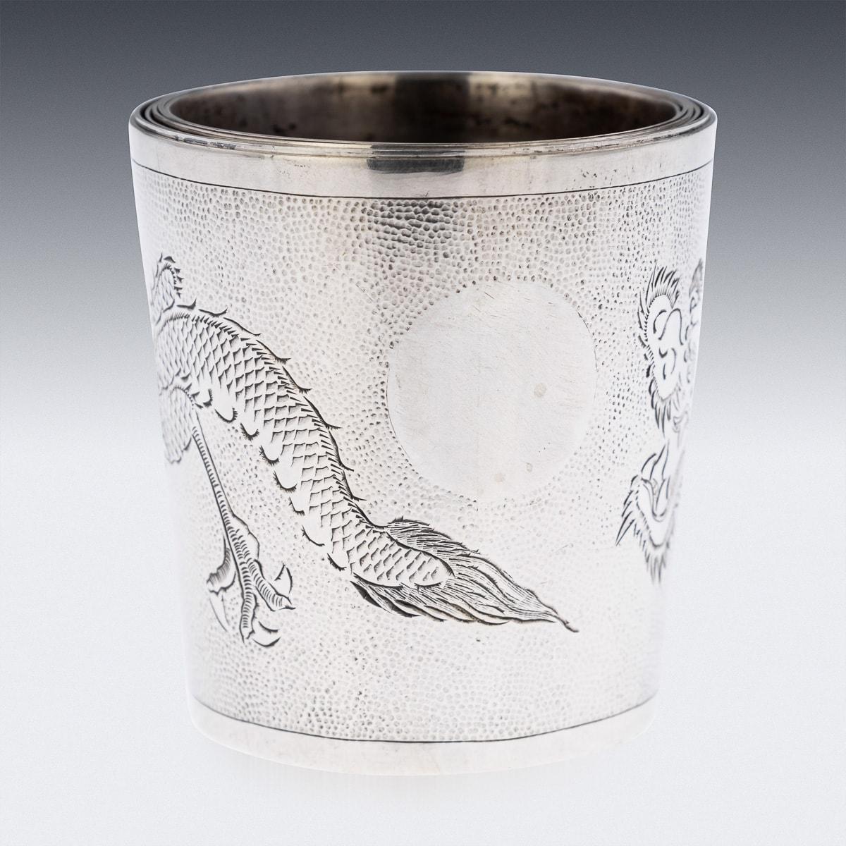 20th Century Chinese Solid Silver Set Of 6 Stackable Cased Cups, c.1920 For Sale 2