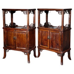 20th Century Chinese Vintage Wood Carving Cabinets Pair