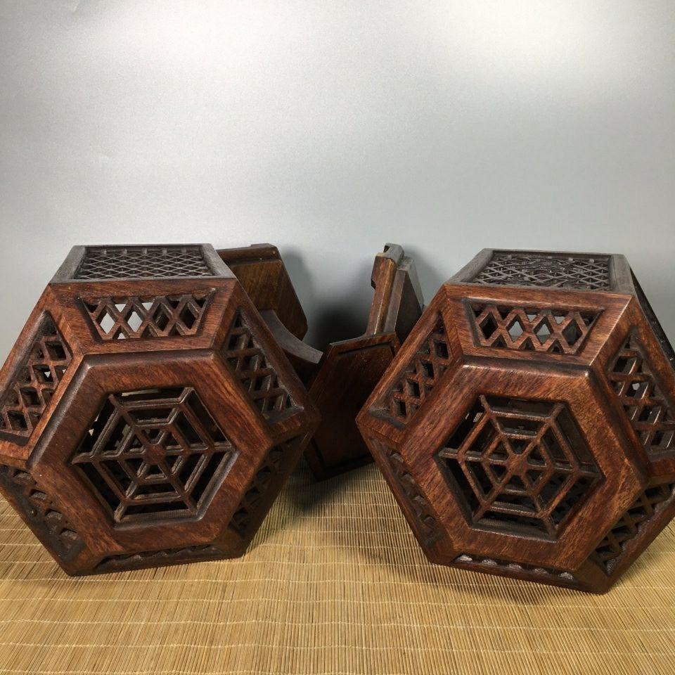 20th Century 42.5cm Vintage Chinese Wood Carving Auspicious Palace Lanterns Pair For Sale