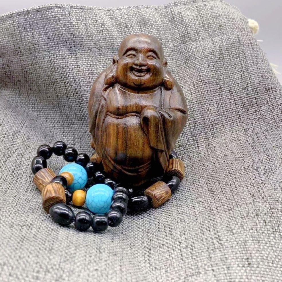 20th Century Chinese Wood Carving Maitreya Buddha Bracelet For Sale 1