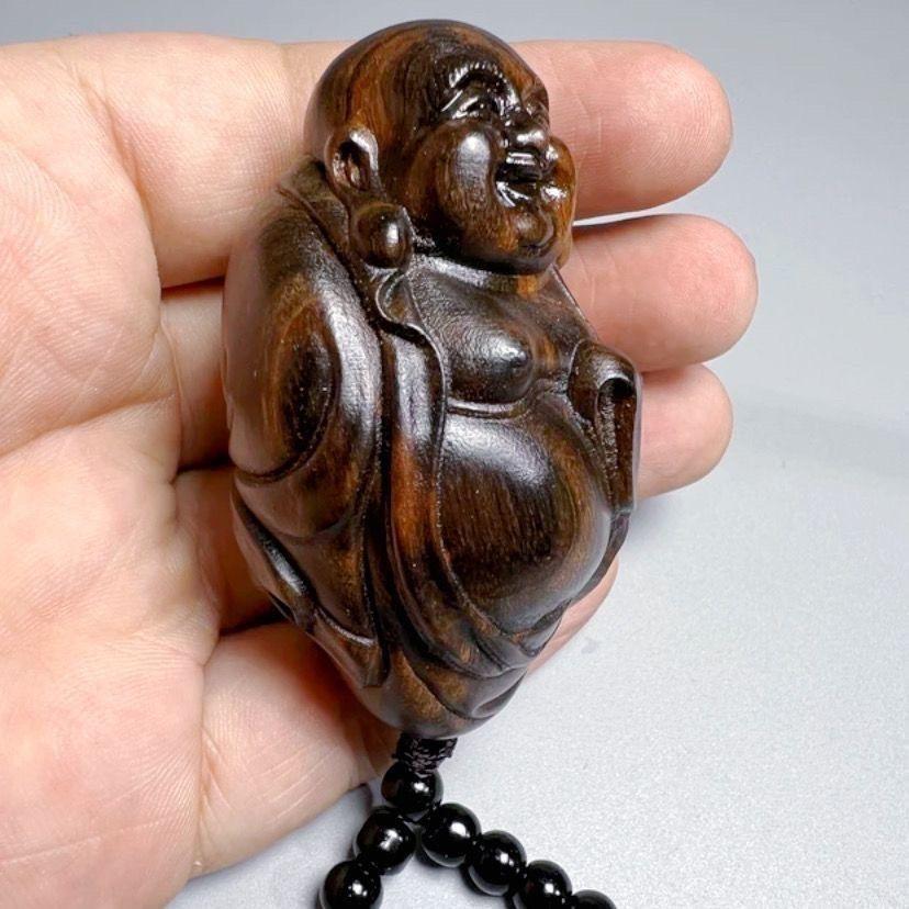 20th Century Chinese Wood Carving Maitreya Buddha Bracelet For Sale 5
