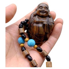 20th Century Chinese Wood Carving Maitreya Buddha Bracelet