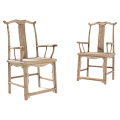 20th Century Chinese Wooden Armchairs, a Pair