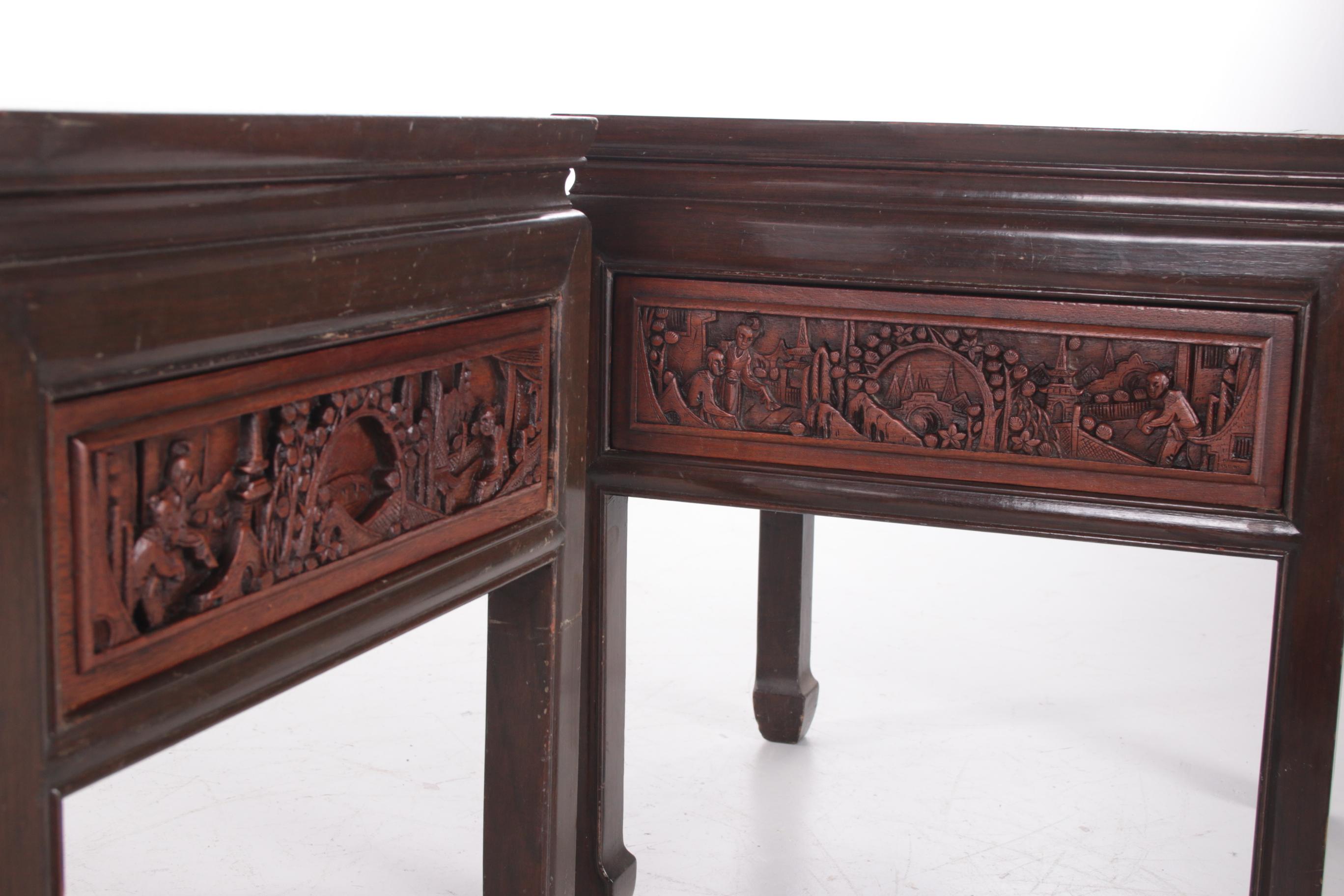 20th Century Chinese Wooden Bedside Tables with Beautiful Hand Carving 9