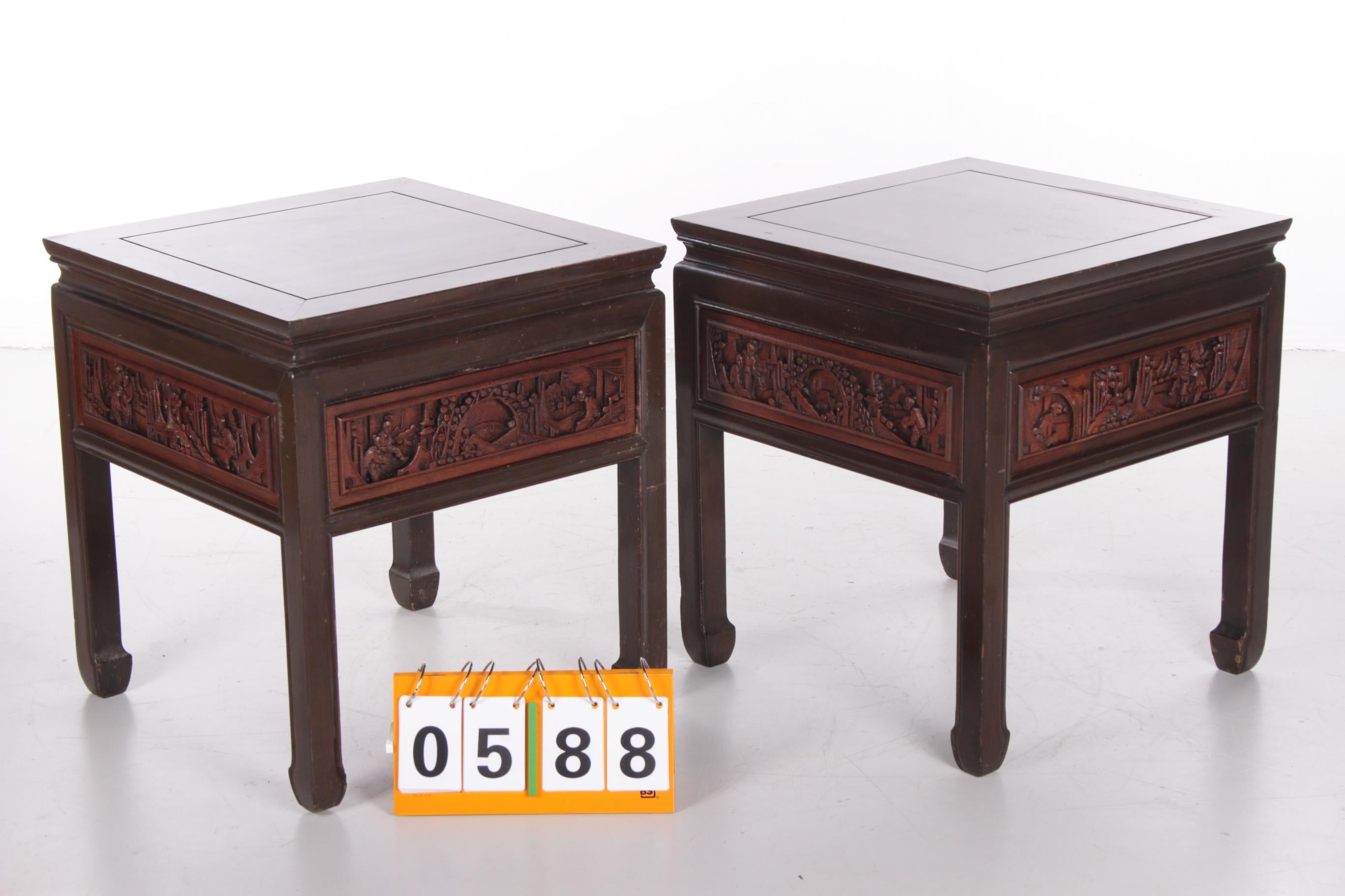 20th Century Chinese Wooden Bedside Tables with Beautiful Hand Carving 11