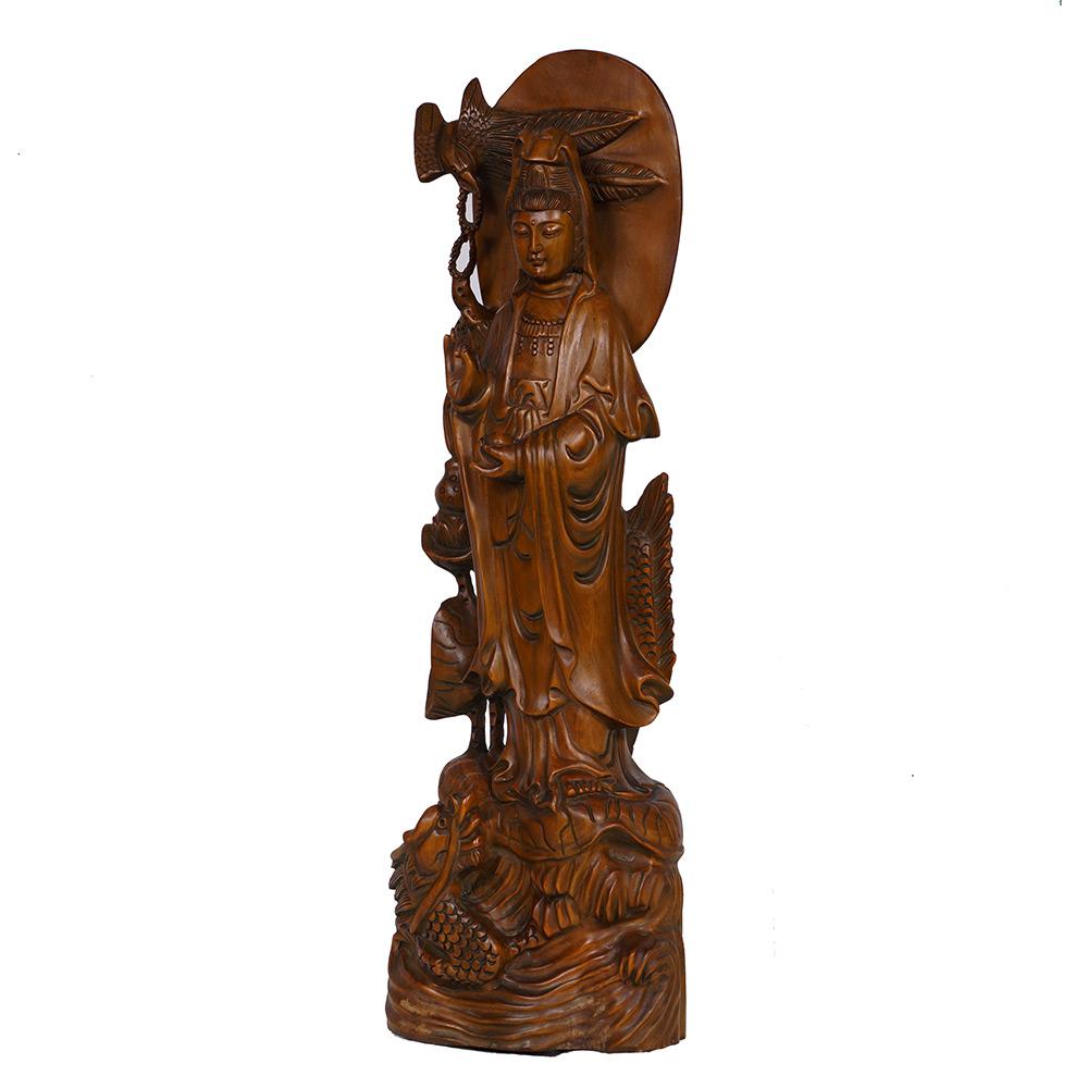 20th Century Chinese Wooden Carved Guan Yin Statuary For Sale 2