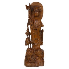 20th Century Chinese Wooden Carved Guan Yin Statuary