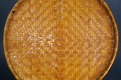 20th Century Chinese Woven Bamboo 18.5" Herb Drying Winnowing Basket Tray