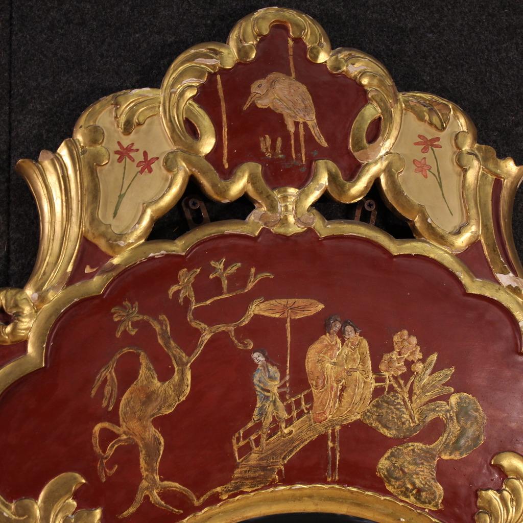 Chinoiserie-Spiegel aus lackiertem, bemaltem und vergoldetem Wood Wood, 20. Jahrhundert, 1950 im Angebot 4