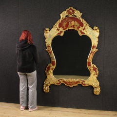 20th Century Chinoiserie Lacquered, Painted and Gold Wood Venetian Mirror, 1950