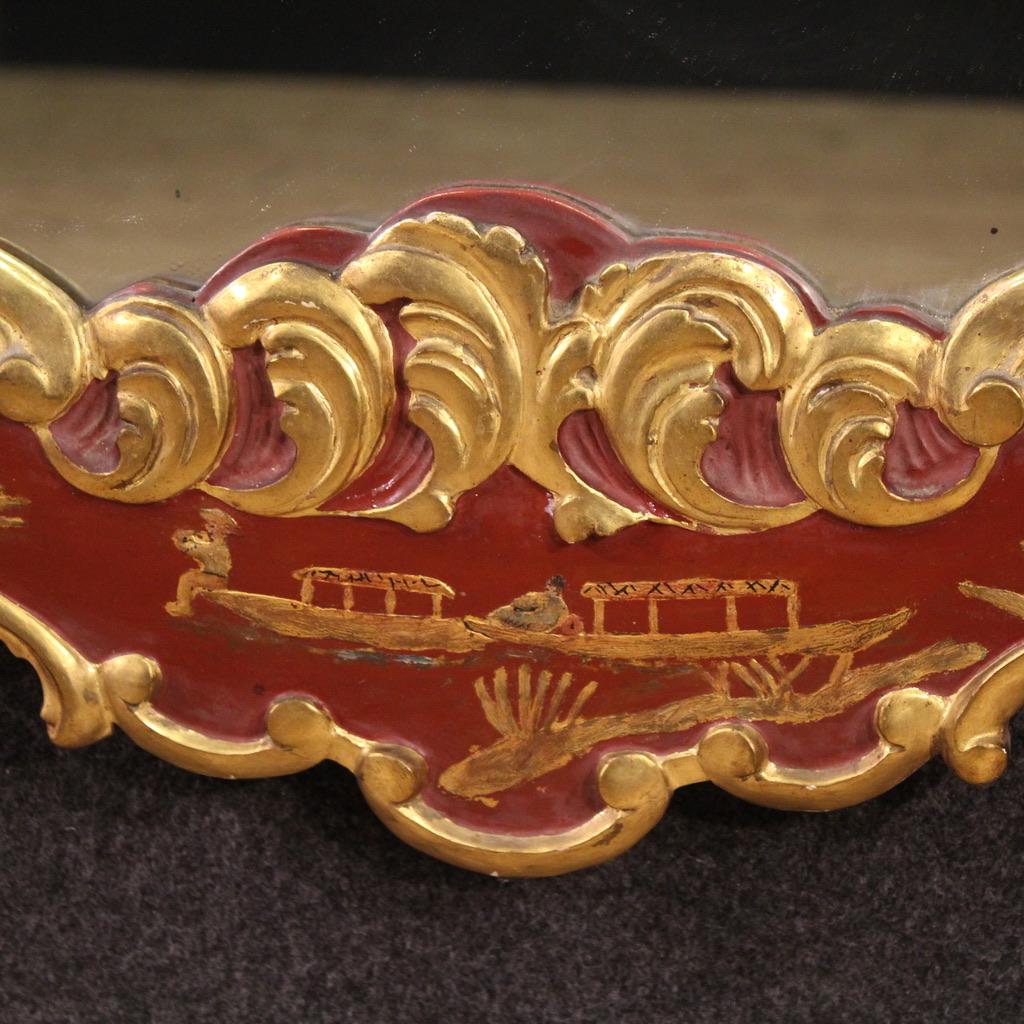 Chinoiserie-Spiegel aus lackiertem, bemaltem und vergoldetem Wood Wood, 20. Jahrhundert, 1950 im Angebot 1