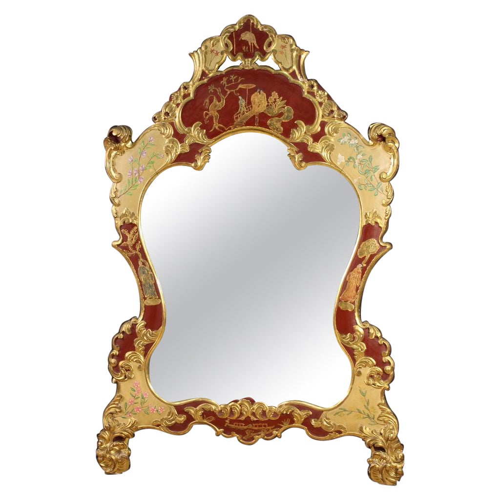20th Century Chinoiserie Lacquered, Painted and Gold Wood Venetian Mirror, 1950