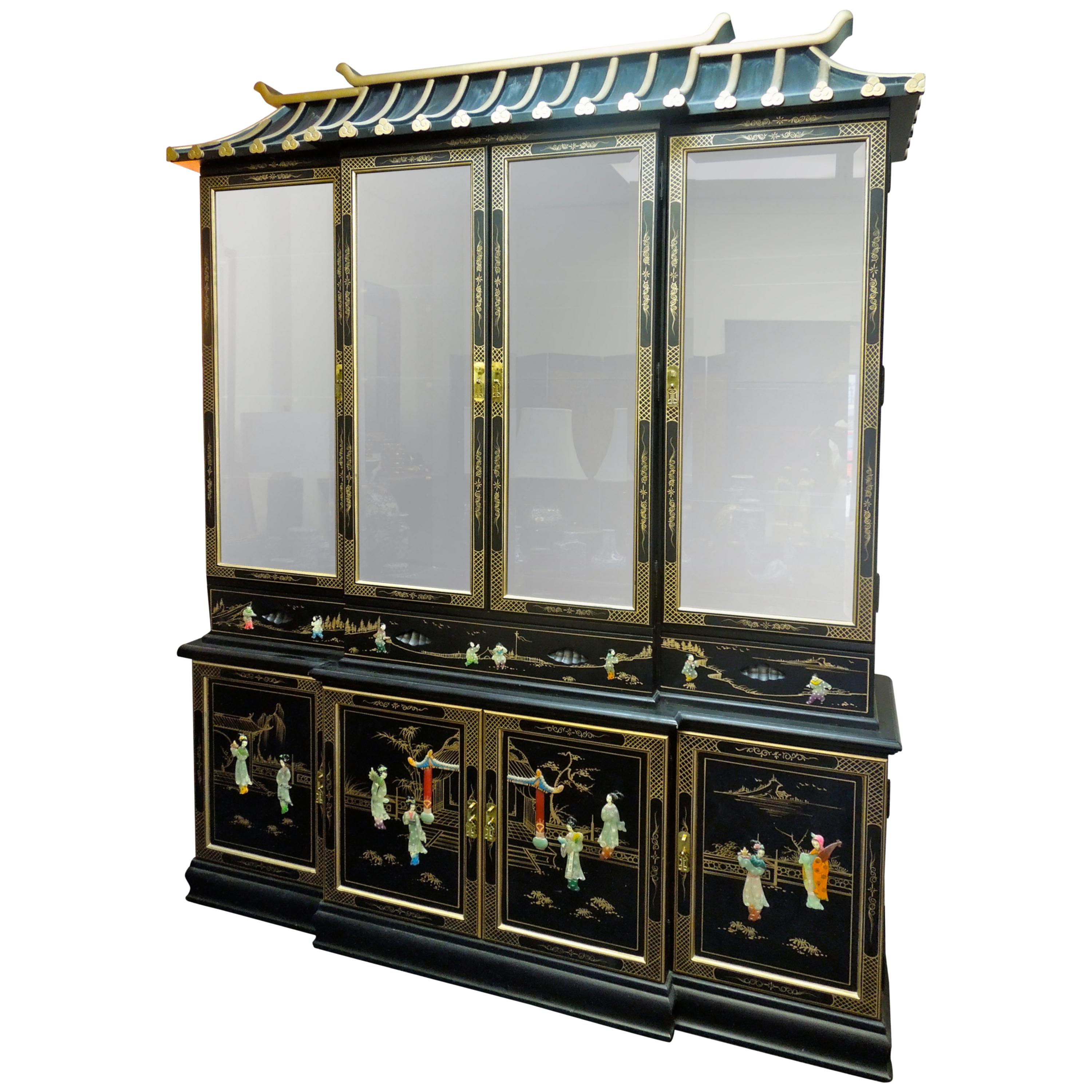 20th Century Chinoiserie Pagoda Glass Front Cabinet Beverly Hills