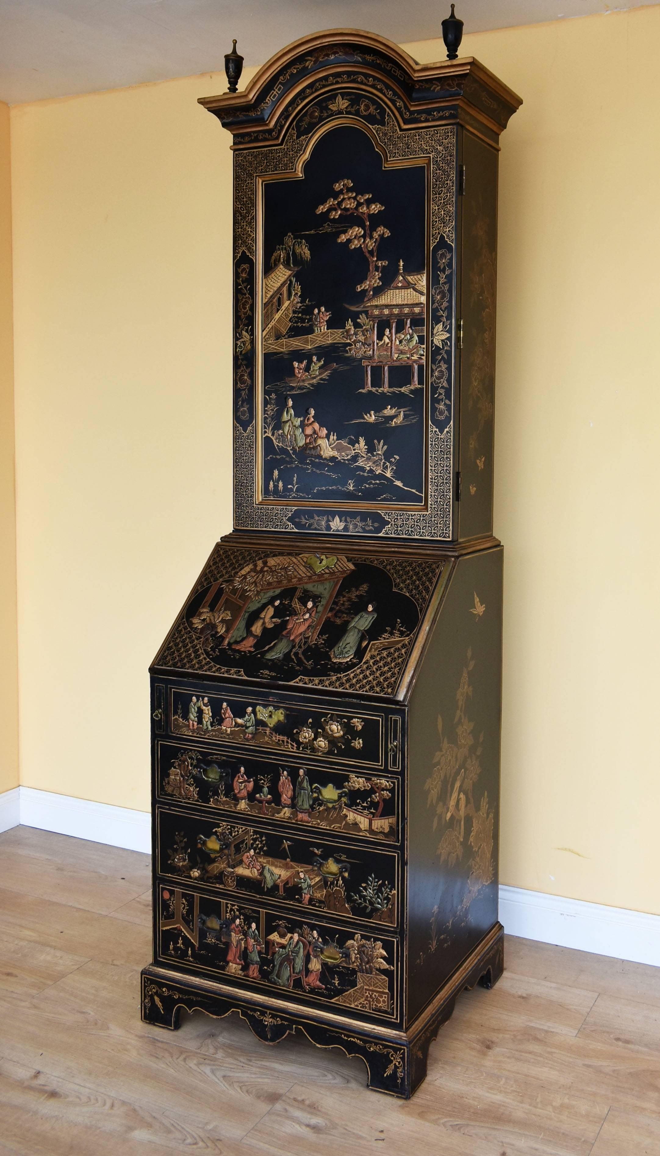 20th Century Chinoiserie Secretary Bookcase In Good Condition In Chelmsford, Essex