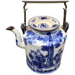 Retro Chinoiserie 20th Century  teapot Brass Handle and Brass Trim