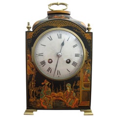 20th Century Chinoiserie Two Train Mantel Clock with French Movement Wood Brass