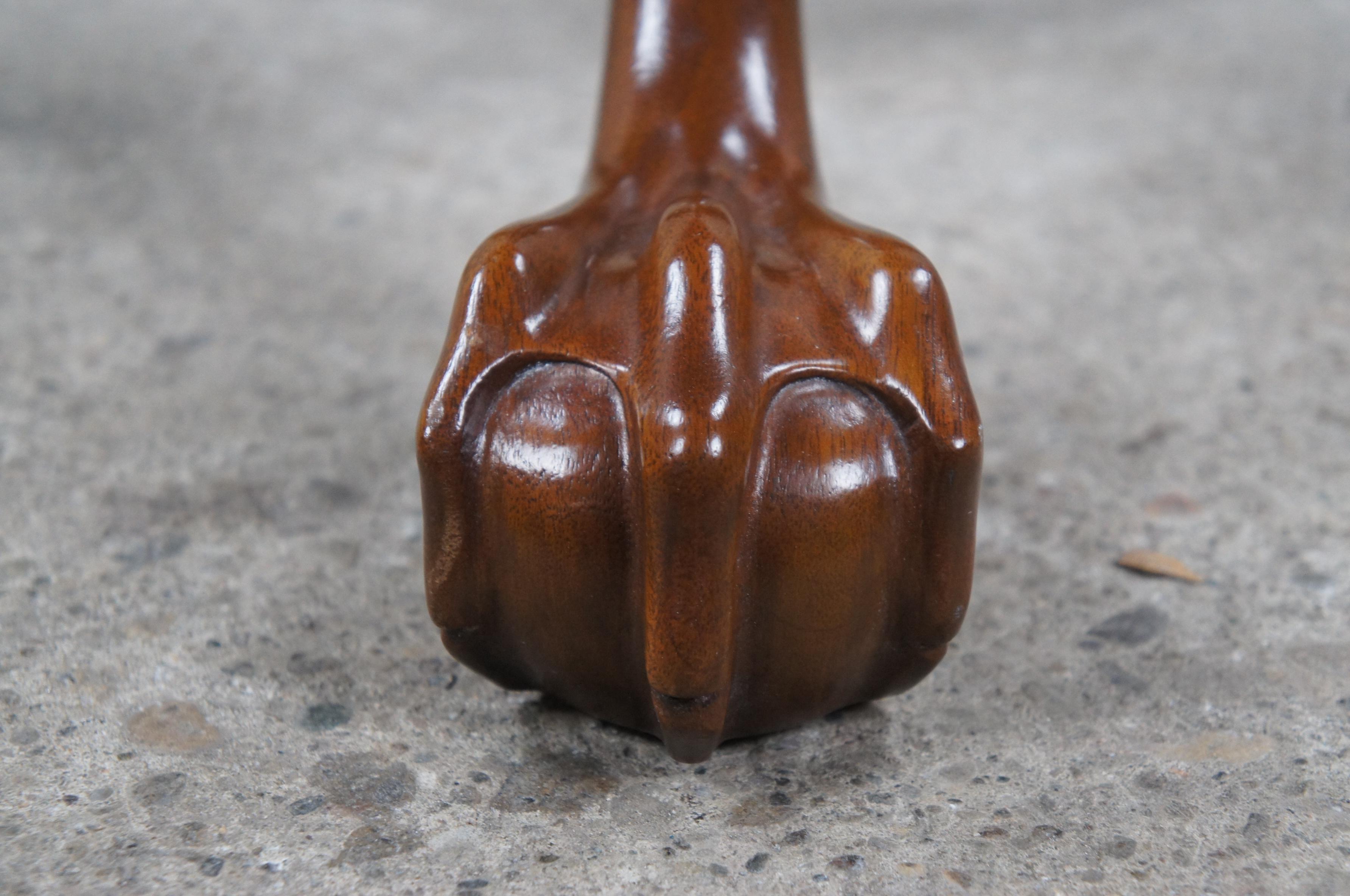 20th Century Chippendale Carved Mahogany Pie crust Tea Side Table Ball Claw Foot For Sale 4