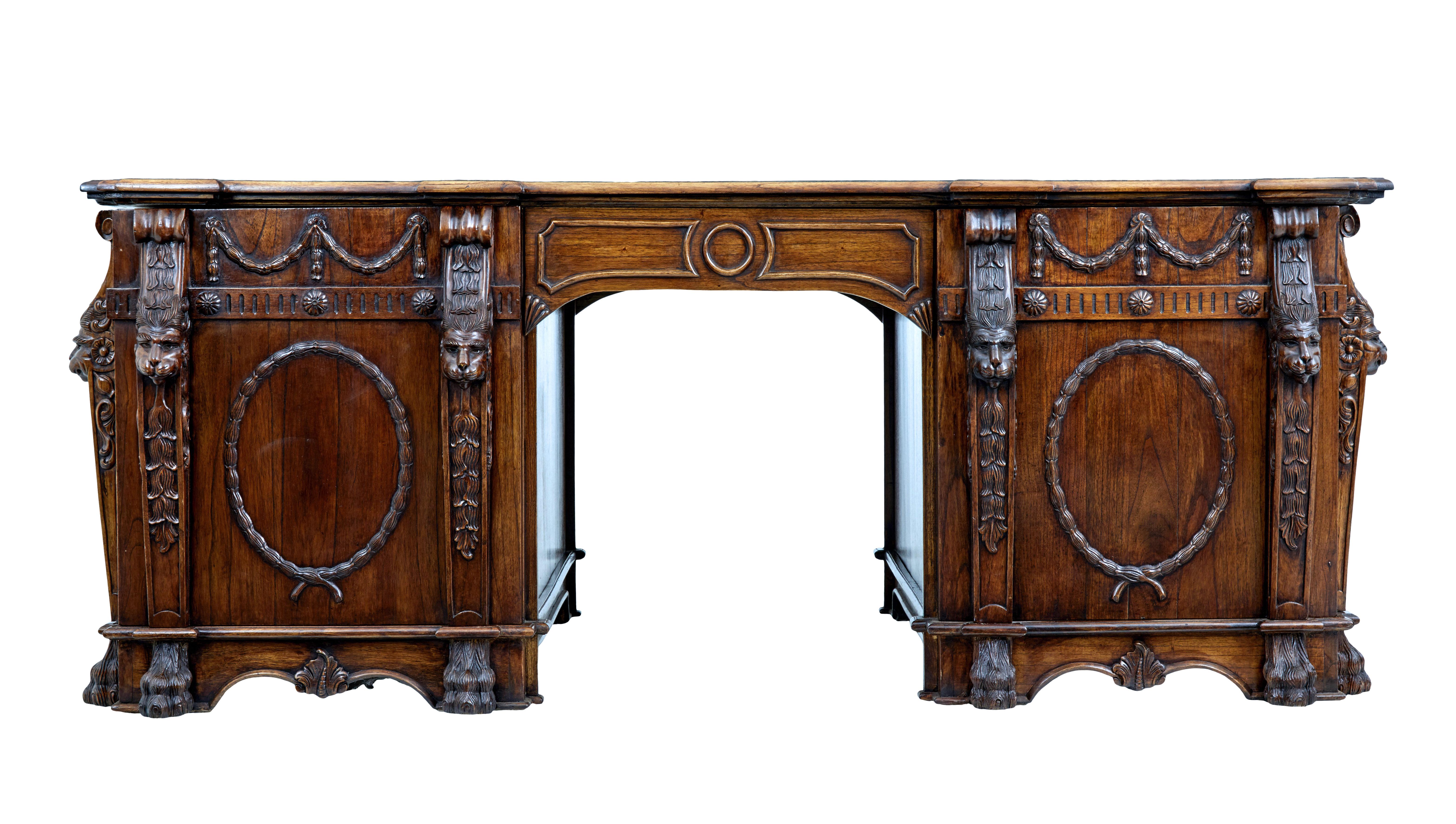 Carved 20th Century Chippendale Nostell Priory Walnut Partners Desk