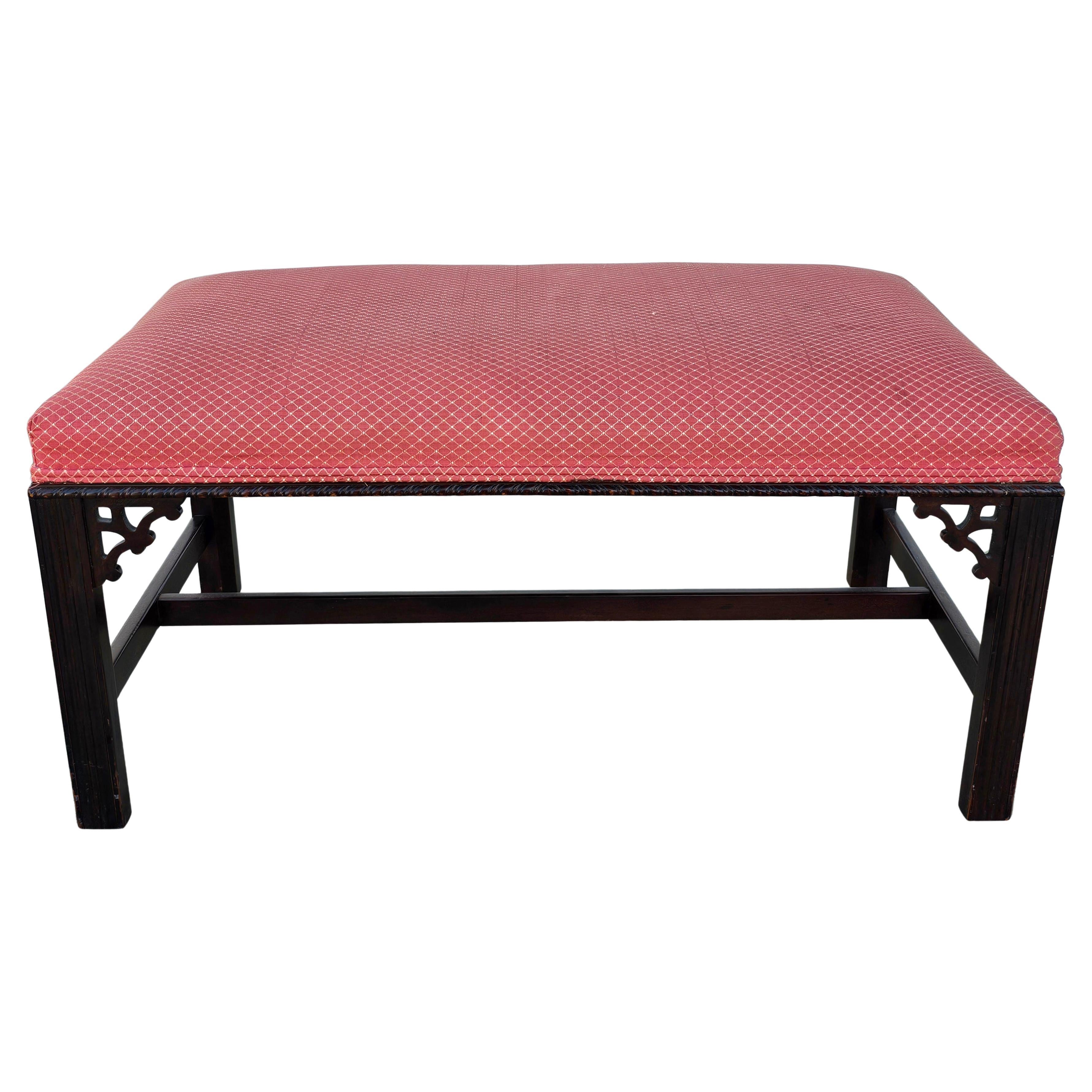 20th Century Chippendale Style Mahogany and Upholstered Bench