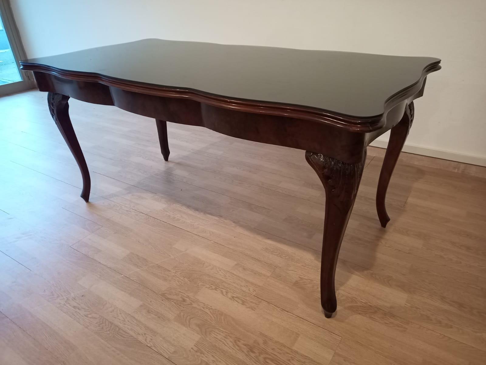 20th Century Chippendale Table Smoked Tempered Glass Walnut Top For Sale 7