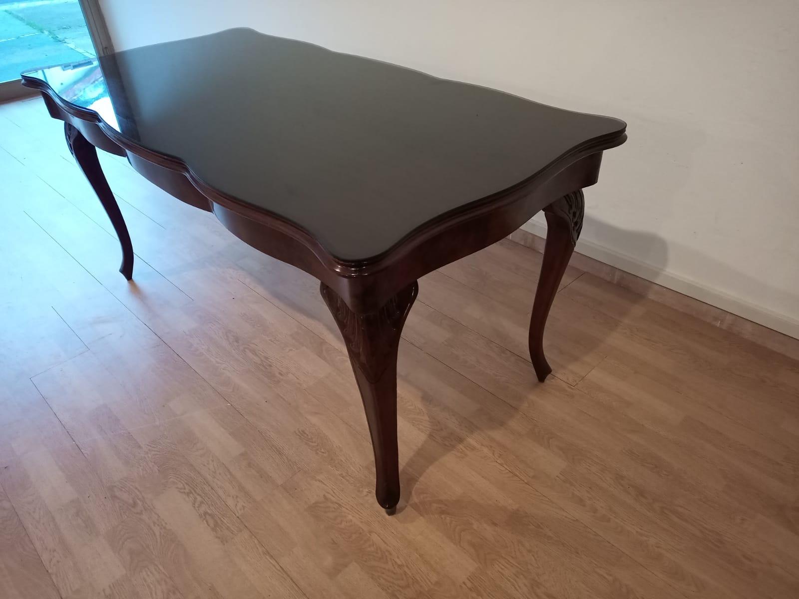 20th Century Chippendale Table Smoked Tempered Glass Walnut Top For Sale 8