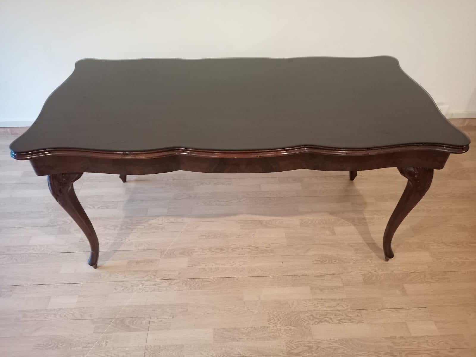 20th Century Chippendale Table Smoked Tempered Glass Walnut Top For Sale 9