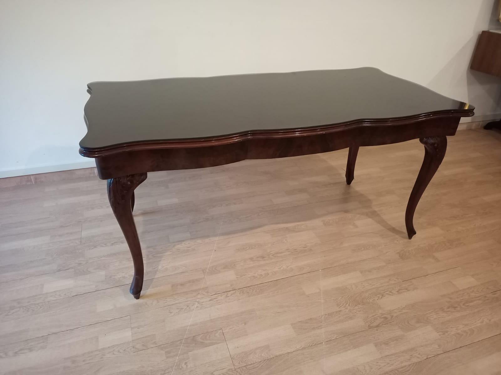 20th Century Chippendale Table Smoked Tempered Glass Walnut Top For Sale 11
