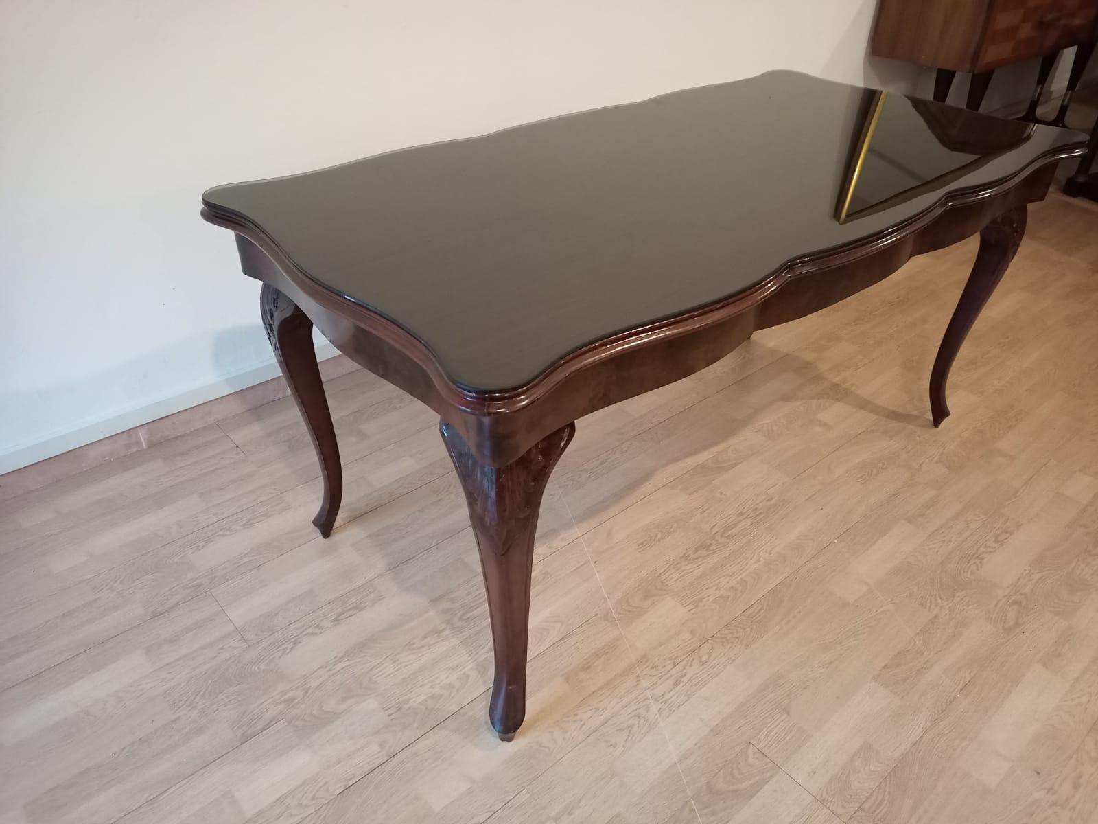 20th Century Chippendale Table Smoked Tempered Glass Walnut Top For Sale 12