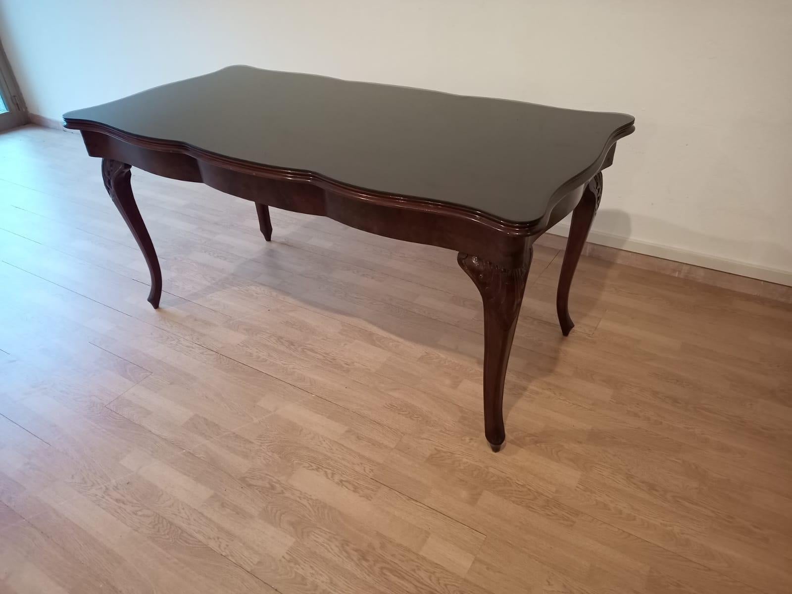 20th Century Chippendale Table Smoked Tempered Glass Walnut Top For Sale 14