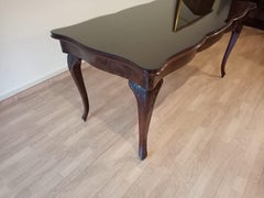 20th Century Chippendale Table Smoked Tempered Glass Walnut Top
