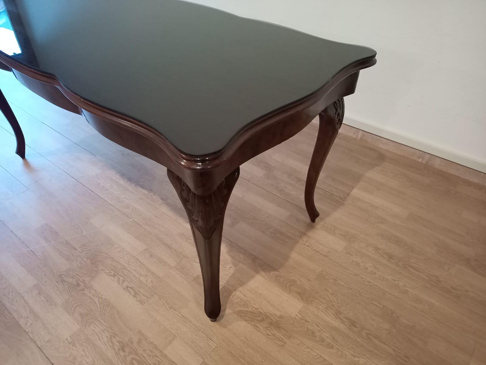 Carved 20th Century Chippendale Table Smoked Tempered Glass Walnut Top For Sale