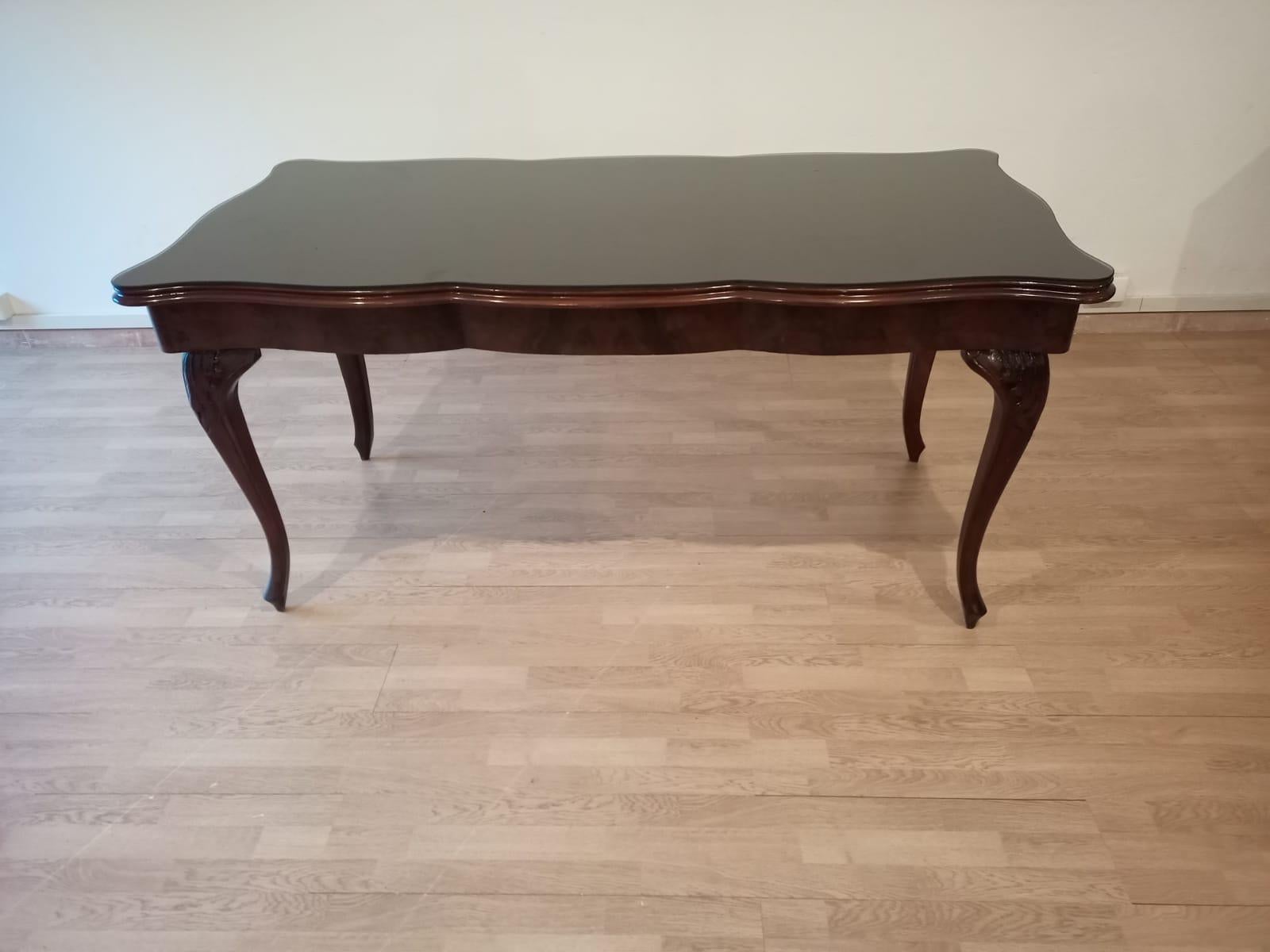 20th Century Chippendale Table Smoked Tempered Glass Walnut Top For Sale 1