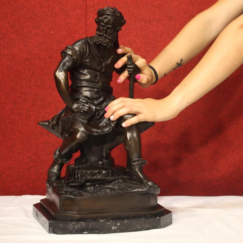 20th Century Chiseled Bronze Marble Base Italian Signed Blacksmith Sculpture For Sale 8