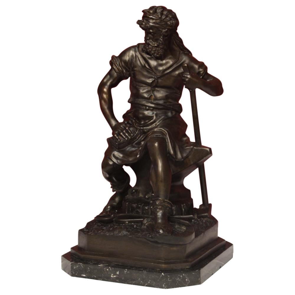 20th Century Chiseled Bronze Marble Base Italian Signed Blacksmith Sculpture For Sale