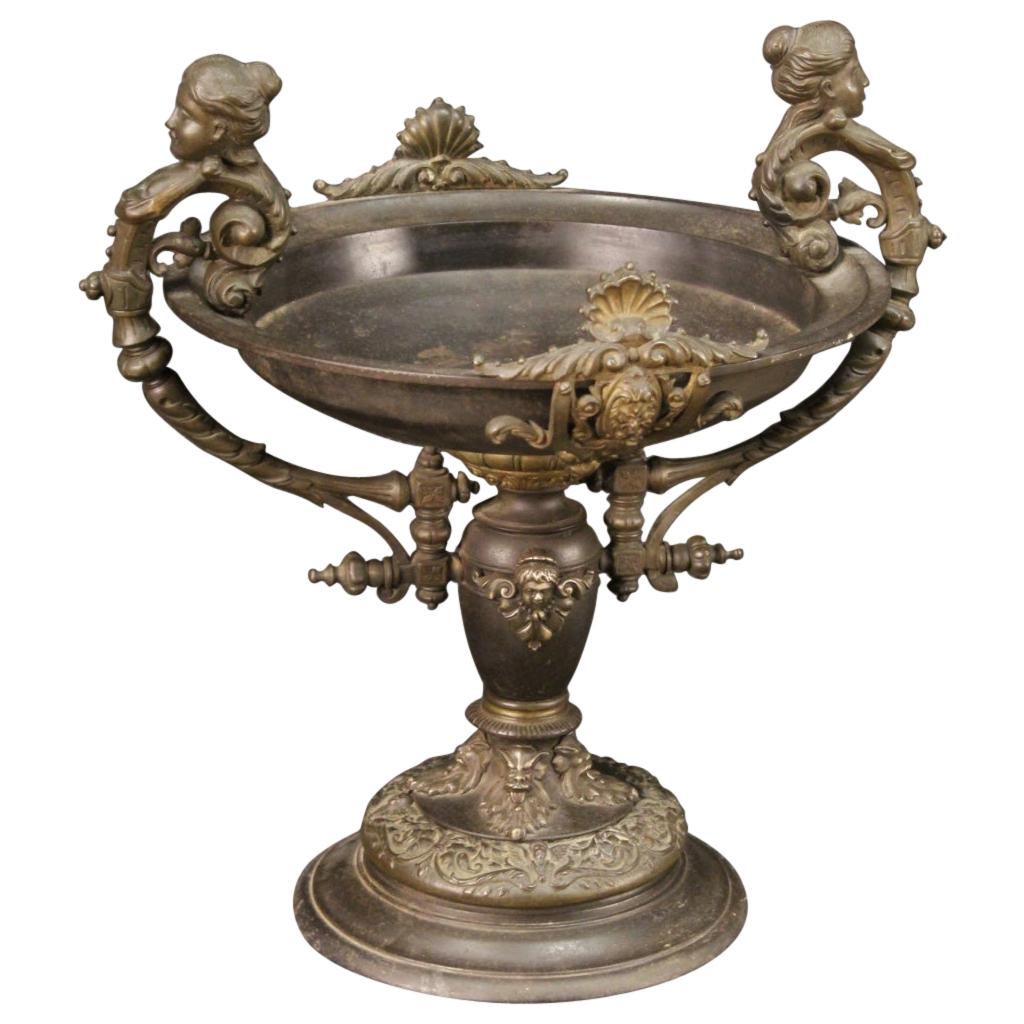 20th Century Chiseled Metal French Cup with Figures, Cherubs, Masks, 1960