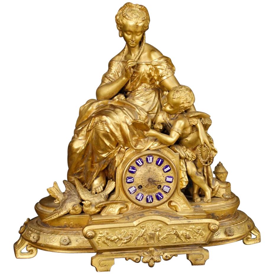 20th Century Chiselled and Gilt Antimony French Clock, 1920 For Sale